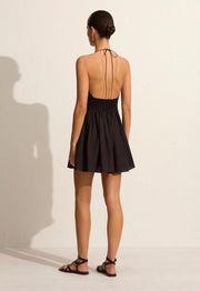 Drawcord Halter Mini Dress - Black - Matteau